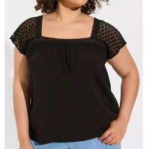 Torrid Size 1 Top Black Short Sleeve Square Neck Lace Fairy Grunge Blouse 1X
